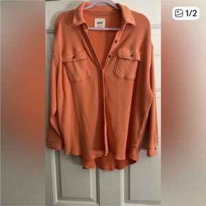 Aerie Orange Lumberjane Button-Up Waffle Shirt